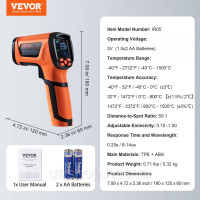 Vevor 316559 Інфрачервоний термометр IR 50:1 Пірометр -40°C до 1500°C Лазерний термометр 180x120x60мм Термометр не для тіла людини Vevor 316559 Інфрачервоний термометр IR 50:1 Пірометр -40°C до 1500°C Лазерний термометр 180x120x60мм Термометр не для тіла людини