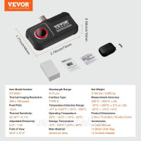 Vevor 316565 Тепловізійна камера для Android, роздільна здатність 256 x 192 ІЧ, частота оновлення 25 Гц Vevor 316565 Тепловізійна камера для Android, роздільна здатність 256 x 192 ІЧ, частота оновлення 25 Гц