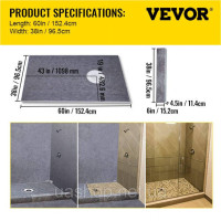 Vevor 315420 ущільнювач для ванної кімнати Ущільнювач для душу 965,2х1524мм з офсетним зливом ПВХ Vevor 315420 ущільнювач для ванної кімнати Ущільнювач для душу 965,2х1524мм з офсетним зливом ПВХ