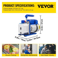 Vevor 316633 Роторний вакуумний насос 9 Cfm 1HP з 2-ступінчастим манометром тиску холодоагенту Інструменти Системи кондиціонування Vevor 316633 Роторний вакуумний насос 9 Cfm 1HP з 2-ступінчастим манометром тиску холодоагенту Інструменти Системи кондиціонування