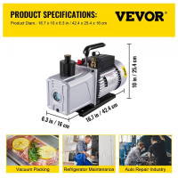 Vevor 316639 Вакуумний насос, двоступеневий вакуумний насос, 1 к.с., 340 л/хв, вхідний патрубок 0,64 см Vevor 316639 Вакуумний насос, двоступеневий вакуумний насос, 1 к.с., 340 л/хв, вхідний патрубок 0,64 см