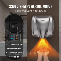 Vevor 315437 Сушарка для рук 1300 Вт Електрична сушарка для рук Час висихання 7-10 секунд Комерційна настінна сушарка для рук