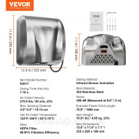 Vevor 315437 Сушарка для рук 1300 Вт Електрична сушарка для рук Час висихання 7-10 секунд Комерційна настінна сушарка для рук