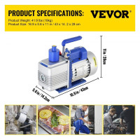 Vevor 316647 220V двоступеневий вакуумний насос 10 Cfm 1 Hp 5 Pa Багатофункціональний насос Вакуумний насос Вакуумне обладнання Vevor 316647 220V двоступеневий вакуумний насос 10 Cfm 1 Hp 5 Pa Багатофункціональний насос Вакуумний насос Вакуумне обладнання