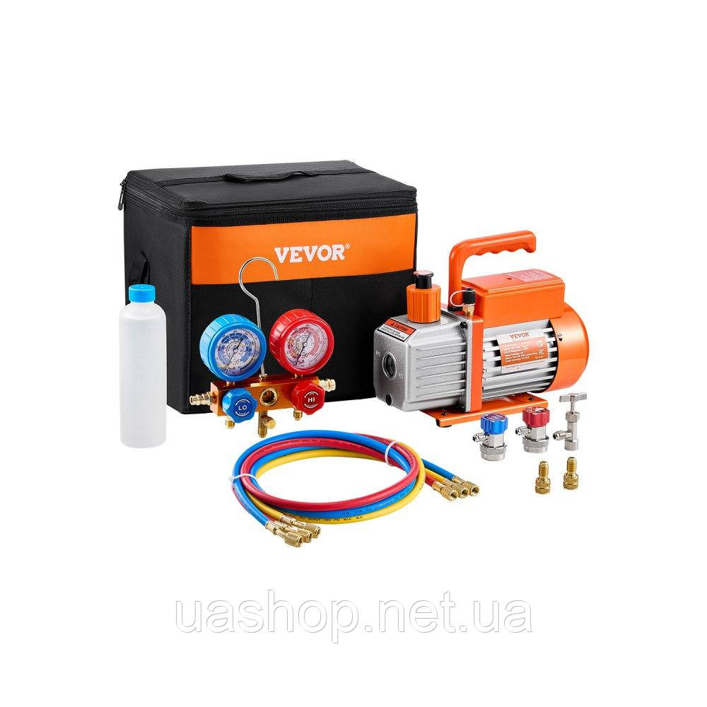 Vevor 316656 3,5 CFM HVAC Одноступінчастий вакуумний насос і набір манометрів, комплект вакуумних насосів, сумісний з