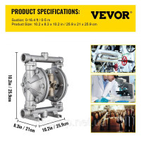 Vevor 316678 Пневматичний подвійний діафрагмовий насос 55 л/хв з входом та вихідним отвором 1,27 см