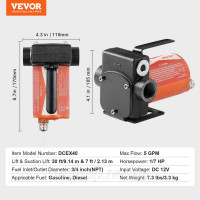 Vevor 316682 Дизельний насос Масляний насос 12V 5GPM 1/10HP з автоматичним пістолетом