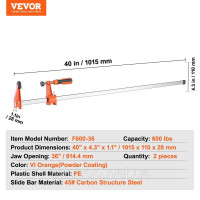 Vevor 316926 Затискачі для деревообробки, F-подібний затискач, 2 шт., затискач/розпірка 36 дюймів, навантаження 600 фунтів