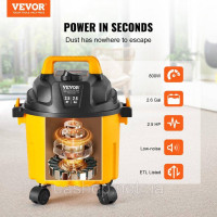 Vevor 315585 Пилосос для вологого та сухого прибирання промисловий пилосос 10л 2.5HP з жовтими насадками