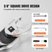 Vevor 316953 Набір гайкових ключів 0.95 Drive з 2 подовжувачами, 24 предмети, SAE 0.95 см - 2.54 см та метрична система 10-22 мм,