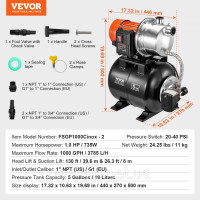 Vevor 316719 Садовий насос 735W, 3785 л/год, автоматичний зрошувальний насос з напором 39,6 м, відцентровий насос з реле тиску Vevor 316719 Садовий насос 735W, 3785 л/год, автоматичний зрошувальний насос з напором 39,6 м, відцентровий насос з реле тиску