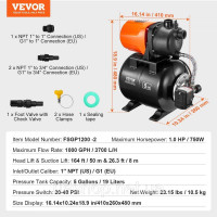 Vevor 316713 750W садовий насос іригаційний насос насос для басейну насос для дрібної свердловини 3700 л/год Vevor 316713 750W садовий насос іригаційний насос насос для басейну насос для дрібної свердловини 3700 л/год
