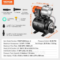 Vevor 316712 1176W садовий насос іригаційний насос насос для басейну насос для дрібної свердловини 5600 л/год Vevor 316712 1176W садовий насос іригаційний насос насос для басейну насос для дрібної свердловини 5600 л/год