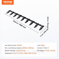 Vevor 315592 Стійка для ковша, 1,8-метровий ковш для важких умов експлуатації, 9-зубчаста рейка для навантажувача, трактора, Vevor 315592 Стійка для ковша, 1,8-метровий ковш для важких умов експлуатації, 9-зубчаста рейка для навантажувача, трактора,