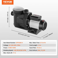 Vevor 316740 Насос для басейну 1,5 к.с., 220-240 В, 1450/2860 об/хв, двошвидкісний насос 1100 Вт, максимальна продуктивність 27800 Vevor 316740 Насос для басейну 1,5 к.с., 220-240 В, 1450/2860 об/хв, двошвидкісний насос 1100 Вт, максимальна продуктивність 27800