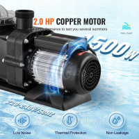 Vevor 316730 Насос для басейну, 1500 Вт/2,0 HP, максимальний потік 115 галлонів за хвилину, одношвидкісний насос для басейну, 220 Vevor 316730 Насос для басейну, 1500 Вт/2,0 HP, максимальний потік 115 галлонів за хвилину, одношвидкісний насос для басейну, 220