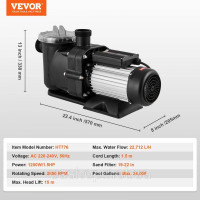 Vevor 316734 Насос для басейну 1,5 к.с., максимальна подача 100 GPM, одношвидкісний насос для басейну, 220 В, 2850 об/хв, Vevor 316734 Насос для басейну 1,5 к.с., максимальна подача 100 GPM, одношвидкісний насос для басейну, 220 В, 2850 об/хв,