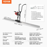 Vevor 315606 Машина для газобетонної стяжки з алюмінієвою пластиною 2445 мм, набором прямих кромок, 4-тактним вібраційним двигуном