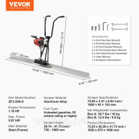 Vevor 315607 Машина для газобетонної стяжки з алюмінієвою пластиною 1830 мм, набором прямих кромок, 4-тактним вібраційним двигуном