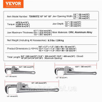 Vevor 316968 Набір алюмінієвих трубних ключів, 3 шт., прямий сантехнічний ключ 10/14/18 дюймів
