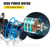 Vevor 316731 Насос для басейну 1 HP 750 Вт Макс. потік 15000 л/год. Швидкість фільтруючого насоса 3450 об./хв. Максимальна