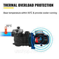 Vevor 316731 Насос для басейну 1 HP 750 Вт Макс. потік 15000 л/год. Швидкість фільтруючого насоса 3450 об./хв. Максимальна