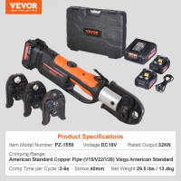 Vevor 316973 Гідравлічні обтискні кліщі 32кН обтискні кліщі для труб обтискні кліщі V15 V22 V28