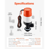 Vevor 316767 Livewell Pump 500GPH 2 входи Насос для аерації прісної води з морською водою