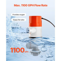 Vevor 316766 Аераційний насос 12V 1100 GPH для човнів з подвійним впускним отвором, корпусом ABA, знімним моторним картриджем, Vevor 316766 Аераційний насос 12V 1100 GPH для човнів з подвійним впускним отвором, корпусом ABA, знімним моторним картриджем,