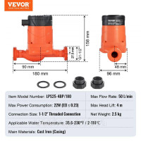 Vevor 316770 Циркуляційний насос для гарячої води, енергоефективний, високоефективний опалювальний насос, двигун з постійними