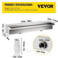 Vevor 317045 бризки душ басейн фонтан водоспад 23.6x4.5x3.1 фонтан для басейну з нержавіючої сталі 304 з водним фонтаном прикраса