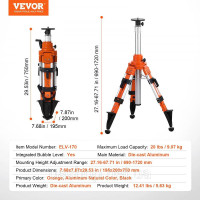Vevor 316815 Професійний штатив Construction Tripod for Laser & Рівнірівники алюмінієві 690-1720мм Vevor 316815 Професійний штатив Construction Tripod for Laser & Рівнірівники алюмінієві 690-1720мм