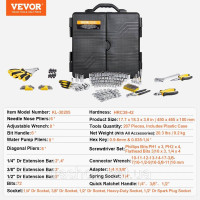 Vevor 316865 Набір механічних інструментів, 207 предметів: головки 1/4 дюйма, 3/8 дюйма, 1/2 дюйма, набір механічних інструментів Vevor 316865 Набір механічних інструментів, 207 предметів: головки 1/4 дюйма, 3/8 дюйма, 1/2 дюйма, набір механічних інструментів