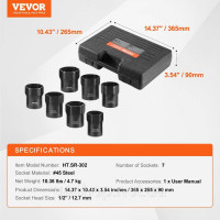 Vevor 316841 Набір торцевих гайкових ключів 12,7 мм, 7 частин, метрика SAE