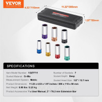 Vevor 316843 Набір ударних головок для гайки осі 12,7 мм, метрика, 7 частин