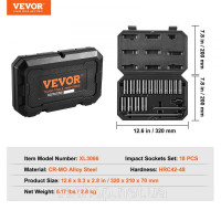 Vevor 316869 Набір ударних головок 18 шт. Чохол для інструменту з 6-точковим приводом 3/8 дюйма Vevor 316869 Набір ударних головок 18 шт. Чохол для інструменту з 6-точковим приводом 3/8 дюйма