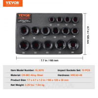 Vevor 316872 Набір торцевих ключів 15 гайкоприймачів 9,5 мм привод чорний Vevor 316872 Набір торцевих ключів 15 гайкоприймачів 9,5 мм привод чорний