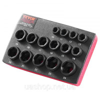 Vevor 316872 Набір торцевих ключів 15 гайкоприймачів 9,5 мм привод чорний Vevor 316872 Набір торцевих ключів 15 гайкоприймачів 9,5 мм привод чорний