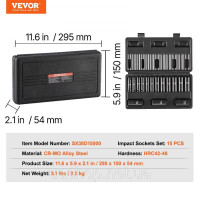 Vevor 316877 Набір торцевих торцевих ключів 3/8 дюйма, 15 предметів, метричні головки Vevor 316877 Набір торцевих торцевих ключів 3/8 дюйма, 15 предметів, метричні головки