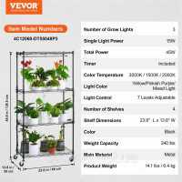 Vevor 317107 Підставка для рослин Полиця для рослин з лампою для рослин 4 рівні 45 Вт 60x35x126,5 см