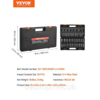 Vevor 316885 Набір ударних головок, 26-предметні ударні головки 1/2 Vevor 316885 Набір ударних головок, 26-предметні ударні головки 1/2