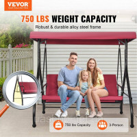 Vevor 317134 3-місне крісло-гойдалка для внутрішнього дворика, голлівудські гойдалки з регульованим навісом, знімною подушкою і