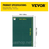 Vevor 317246 Прямокутна накриття для басейну 4.87X9.75M Green Winter Outdoor підходить для всіх видів басейнів, таких як домашній,