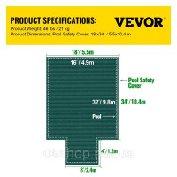Vevor 317252 Прямокутне безпечне накриття для басейну, 16 x 32 фути, зелена секція сходинок, 4 x 8 футів, для використання на