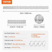 Vevor 318255 Пилозбірний шланг гнучкий ПВХ шланг вакуумний 100х15240мм