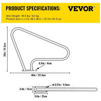 Vevor 317323 Поручень для басейну 121,9x91,5 см Ручка для захоплення басейну 4,8 см з нержавіючої сталі Допоміжний засіб для