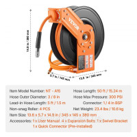 Vevor 318276 Шланг стисненого повітря котушка для шланга 300PSI 9,52 мм x 15,24 м