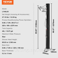 Vevor 317350 Сонячний душ 40 л садовий душ під тиском води 5 бар душ для басейну 220x180x2270 мм дощовий душ з душовою насадкою Vevor 317350 Сонячний душ 40 л садовий душ під тиском води 5 бар душ для басейну 220x180x2270 мм дощовий душ з душовою насадкою