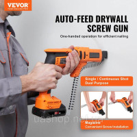 Vevor 318286 Шуруповерт для гіпсокартону з автоматичною подачею, макс. 20 В Акумуляторний шуруповерт для гіпсокартону з магазином,