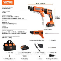 Vevor 318286 Шуруповерт для гіпсокартону з автоматичною подачею, макс. 20 В Акумуляторний шуруповерт для гіпсокартону з магазином,